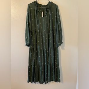 NWT Madewell Jacksonville - Tiered Midi Dress - Challis Green XXL